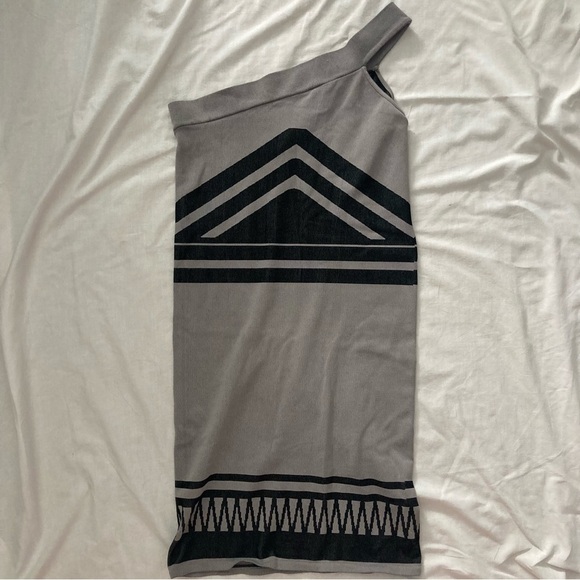 Vintage Y2K Bebe One Shoulder Stretchy Bodycon Dress Size M/L Gray Black - Picture 4 of 6